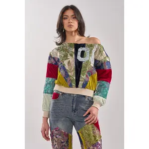 MIXED EMOTION BROCADE PATCHWORK SWEATSHIRT