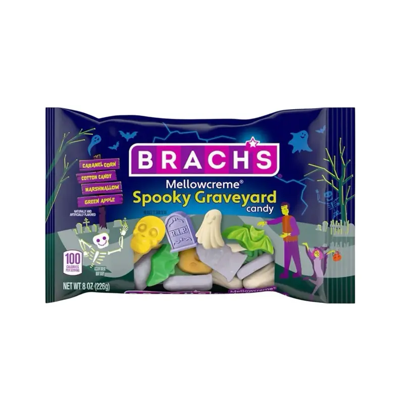 Beach’s Mellowcreme Spooky Graveyard Candy- Caramel Corn, Cotton Candy, Marshmallow, & Green Apple- 1 Bag (226 g)