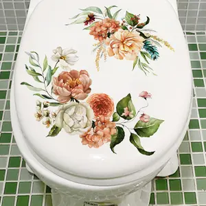 Floral Pattern Toilet Seat Sticker for Bathroom, Modern Decorative Flower Print Wc Base Cover, Fashion Home Decor Accessory