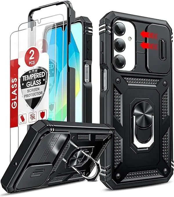 LeYi for Galaxy A16-5G Phone Case: Galaxy A16 5G Screen Protector [2 Packs] with Camera Cover, Military-Grade Heavy Duty Protection Cell Android Basic Funda para Samsung Galaxy A 16 5G Phone, Black