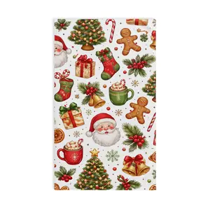 Christmas Pattern Hand Towel | Santa Tree Gingerbread Stockings Candy Canes