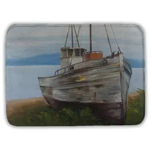 360 stand Basic Modern Nautical Theme Bath Mat - 17x24 in Standard Size Rectangle Old Boat Print, Microfiber Foam Absorbent Home Decor, Ideal Gift for Bathroom Use, Absorbent Material, Softness