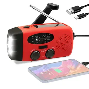 Emergency Radio LED Flashlight Torch, Solar Powered Hand Crank Generator, Noaa Am Fm Weather Forecast, 2000mah USB Charging Outdoor