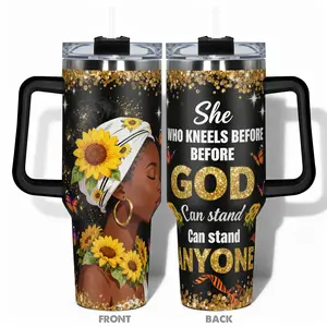 1pc 40oz/30oz/20oz/Cup Stainless Steel Insulated Tumbler With Sunflower African American Woman with Butterfly and Inspirational Quotes Design, Leakproof Large Capacity, Needed for Gym, Hiking, Travel Ideal Birthda Insulated Water Bottle