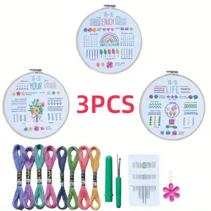 3 Pack Embroidery Kit for Beginners and Adults, Learn 33 Stitches with DIY Stamped Flower Patterns – Includes Hoop, Color Threads, Tools