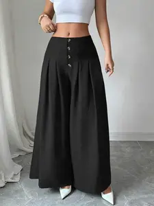 Women's High Waist Wide Leg Pants, Womenswear Basic Spring Summer Casual Commuter Fashion Streetwear, Vintage Luxury Office Wear, Versatile Long Pants