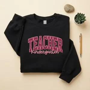 Custom Teacher, Custom School Glitter Applique Embroidered Sweatshirt