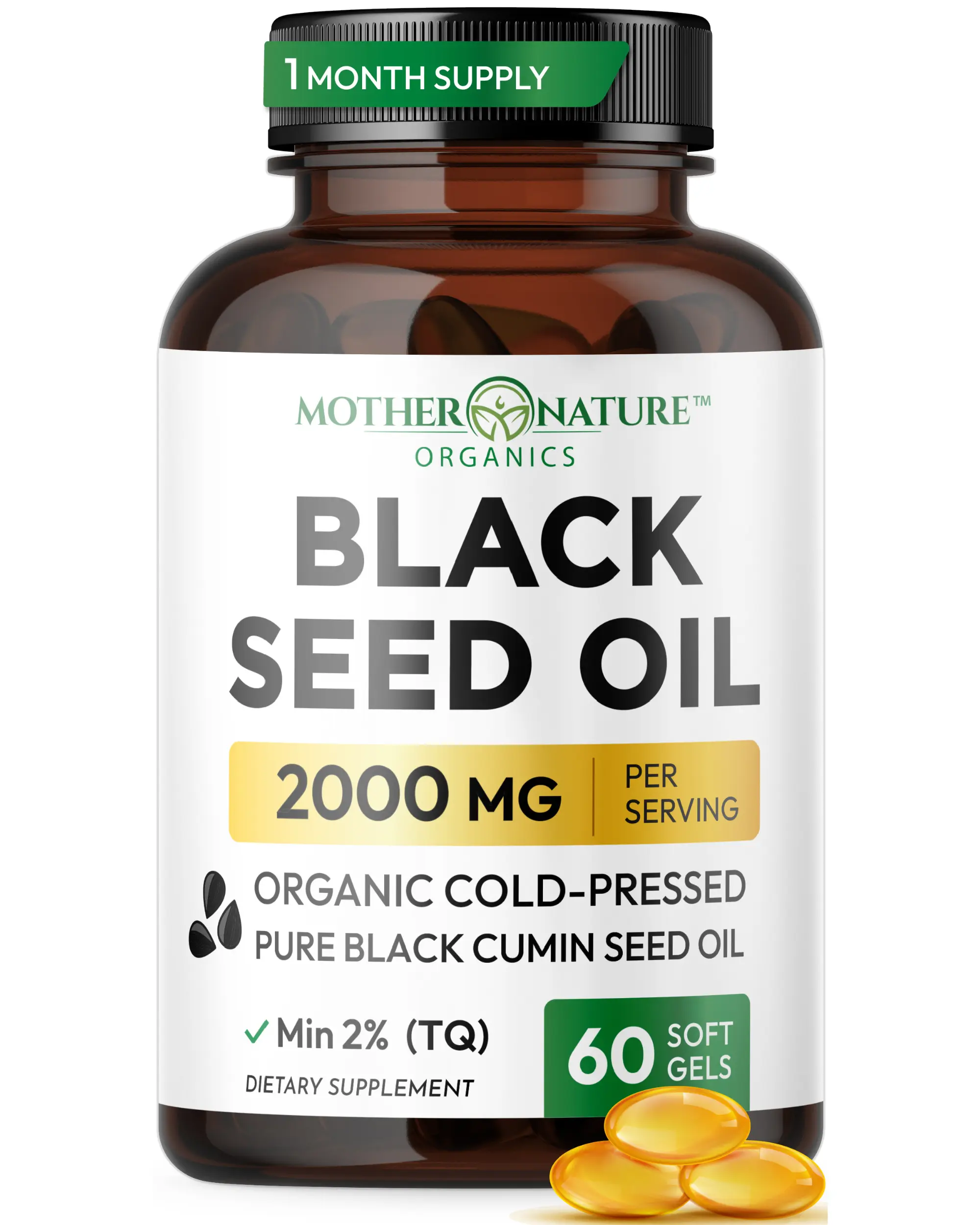 Black Seed Oil Capsules for Immune Defense, Mobility & Joint Support, 2000mg | Mother Nature Organics