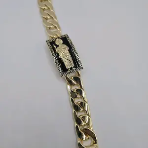 SAINT JUDE/SAN JUDAS Cuban fashion bracelet gold-plated 9"inches gold with black