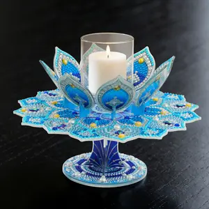 5D Diamond Painting Candle Holder Base, Lotus Theme Rotating Stand, DIY Diamond Art Kits, Suitable for Home Decor, Wedding & Holiday Table Decoration, Without Candle, Crafts