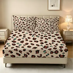 3Pcs Leopard Print Fitted Sheet Set, Fashion Bedding Set, Soft Polyester Fabric, Deep Pocket Design, Machine Washable, Fade Resistant, All Season Universal, Suitable for Bedroom Decoration