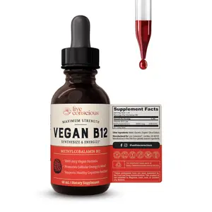 Live Conscious Vegan Vitamin B12 Sublingual Liquid Drops - Methylcobalamin Max Strength B12 5000mcg Formula -Support Energy, Promote Memory & Aid Immune System
