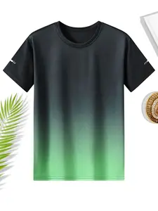 Men's Regular Fit Gradient Print Round Neck Tee, Casual Short Sleeve Crew Neck T-Shirt for Summer, Fashion Men's Top for Daily Wear, Tropical