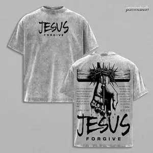 Jesus Forgive Vintage Washed Tee, Unisex Oversized Christian Streetwear Shirt, Bible Verse Graphic Faith T-shirt Christian Streetwear eligious Grunge Aesthetic