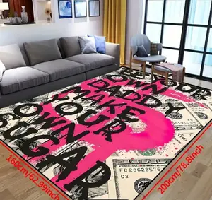 Festive Pink Graffiti Rug: 'Be Your Own Daddy Make Your Own Sugar' - 1000gsm Thick Felt Carpet - 15x23/19x31/31x47/39x59/47x63/63x78inches - Machine Washable - Suitable for Living Room, Bedroom, Hallway, and Outdoor Spaces