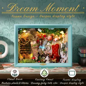 Qijin Dream Moment Handmade Wooden House Kit, Miniature Toy Model Building Set, Miniature Furniture, Perfect Holiday Gift for Friends, Creative Craft for Adults & Teens
