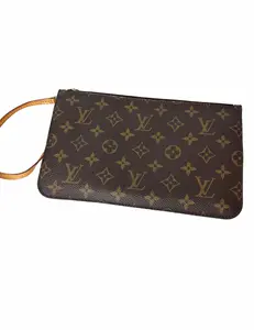 Pre-owned Louis Vuitton 2015 clutch GM Monogram Canvas Neverfull Pouch/Wristlet with Beige Canvas Interior FL1135