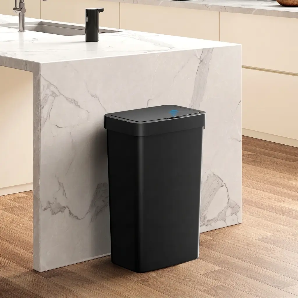 Mainstays 13.2 Gallon Motion Sensor Trash Can Black Touchless Automatic Plastic Kitchen Garbage Bin For Home Waste