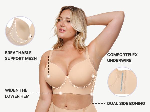 SHAPELLX Bare Essentials AirSlim Back Smoothing Underwire Push-Up Bra Supportive Underwire Bra Underwired