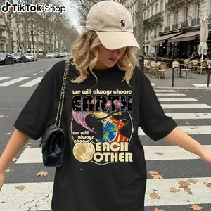 We Will Always Choose Earth T-Shirt – Space Love Graphic Tee, Cute Earth Moon Shirt, Aesthetic Couple Shirt