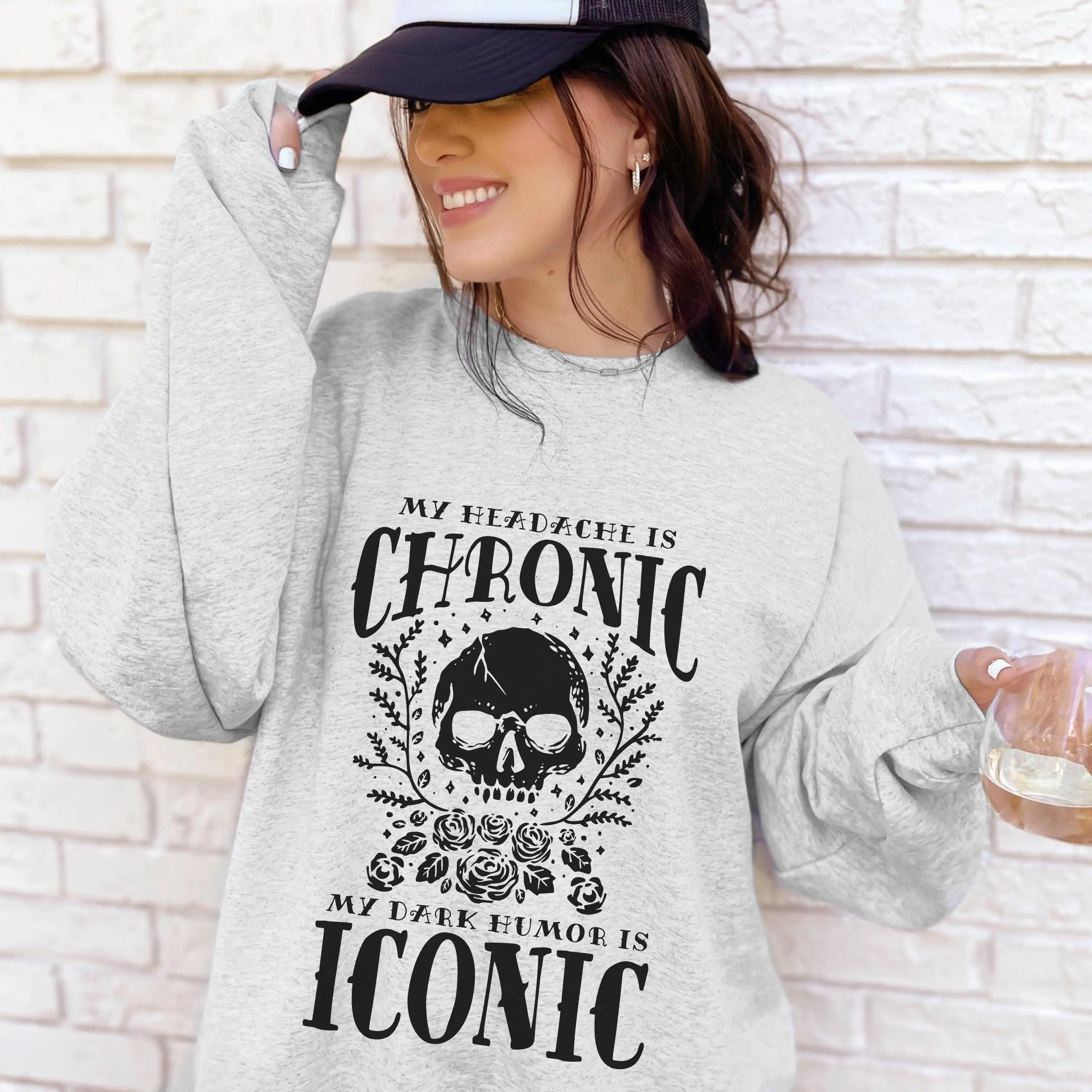 My Headache Is Chronic My Dark Humor Is Iconic Shirt Funny Migraine Tee Iih Awareness Chiari Malformation Clothing Gift For Spoonie WChiarMalfo