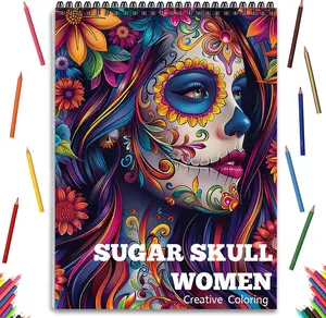 Spiral Bound, Printed Single-Sided, Adult Coloring Book for Women 24 Pages Coloring Book Arts and Crafts Sugar Skull Gift for Adult Women