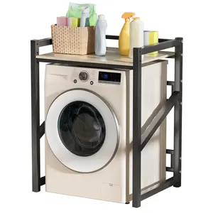 Over-the-Washer-and-Dryer Freestanding Storage Shelf, Bathroom Organizer Supplies, Width-Height Adjustable Stackable Kit, Thick Metal Space Saver for Iron Use, Fits Within 24.8"