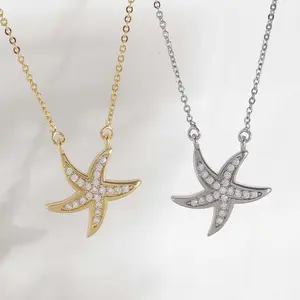 Zircon necklace golden/silver starfish necklace ocean element necklace ladies daily wear gift