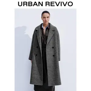 URBAN REVIVO Women's Double-Breasted Winter Jacket - Chic Lady's Casual Outerwear, Stylish 1-Piece Coats, UWM150069