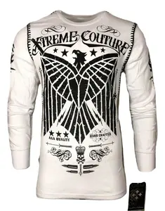 Xtreme Couture Men's Connect Gothic Graphic Long Sleeve Thermal, Cotton Shirt with Front & Back Print, Made in USA