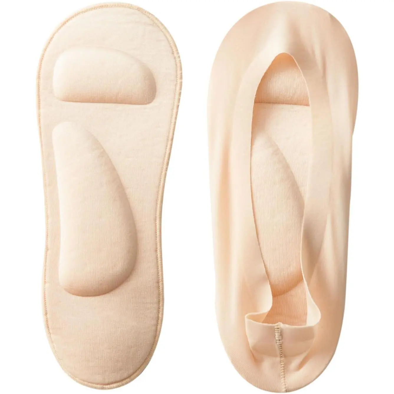 Women's 2 Pairs No Show Nylon Socks - 3D Padded, Spandex-Blended, Silicon-Grip, Top-Fit Lady Liner with Sponge Cushion, Breathable, Pain Relief, Liner Socks, Stretch No Show & Liner Socks