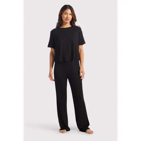 nuuds Women's Minimalist Basic 2-Piece Rayon Fabric Pajamas Set - Lightweight Boxy Top, Relaxed Drawstring Hip Pants, Lounge Set for Women, Nightwear