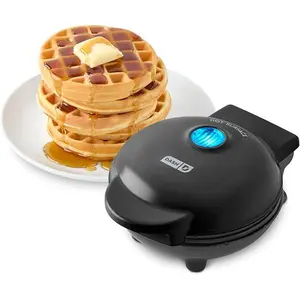 Dash Mini Waffle Maker- Compact Electric Iron for Creative Homemade Treats - PTFE nonstick surface - Easy-to-Clean - Perfect for Kids & Families - Black