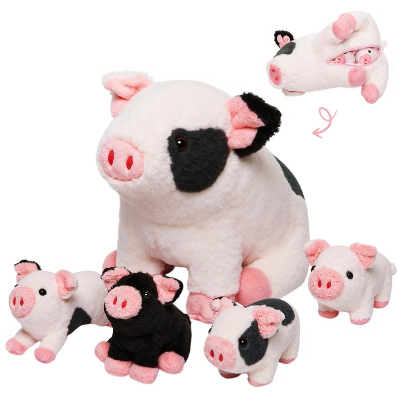 OUOZZZ Highland Cow Plush Toy, 15''Cattle Stuffed Animals with 4 Babies Inside, Toddlers & Kids Gifts, Home Decoration