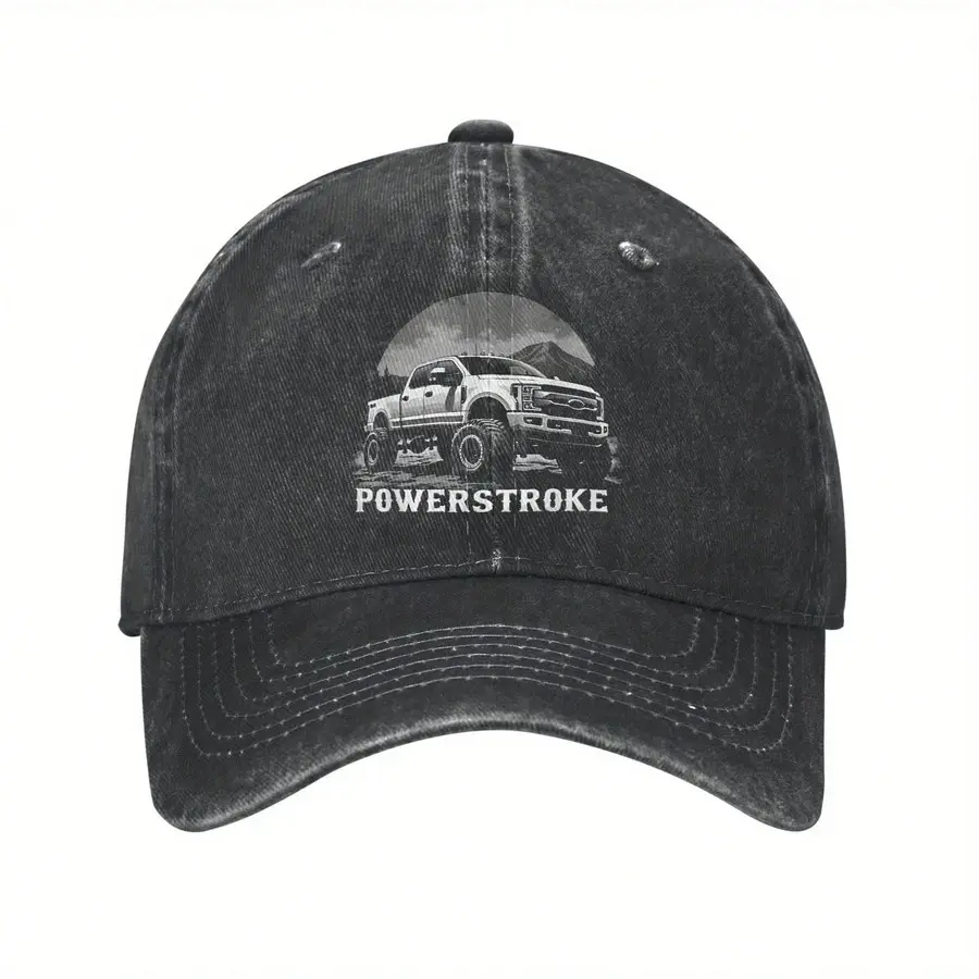Unisex Cotton Denim Baseball Cap - 2022 Truck Themed (Crew Cab, Powerstroke, Single Cab), Mountain Scene, Cooling, Lightweight, Adjustable Buckle, All Seasons, Comfortable for Any Face Shape, Stylish Sports & Outdoor Hat, Curved Brim, Outdoor Wear, One Si