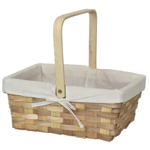 Vintiquewise  12 in. Rectangular Woodchip Lined Picnic Basket with White Fabric