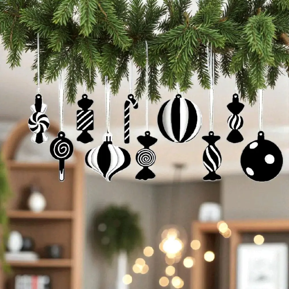 10 Piece Gothic Polypropylene Christmas Ornament,  3.14 in. Dark Holiday Tree Decoration, Gothic Christmas Decor