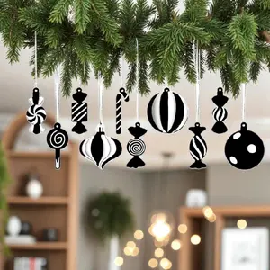 10 Piece Gothic Polypropylene Christmas Ornament,  3.14 in. Dark Holiday Tree Decoration, Gothic Christmas Decor