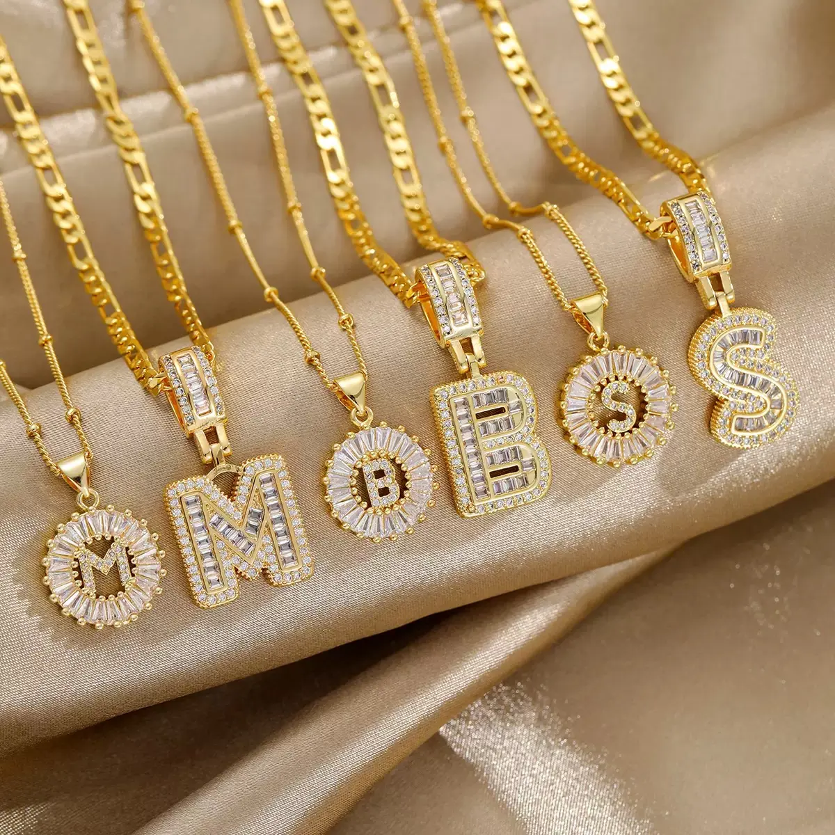 LunaStdla 2 Pack Initial Letter Pendant Necklaces with Zircon for Women Girls, 14K Gold Plated Alphabet A-Z Necklace,Perfect for Birthday Graduation Gift Personalized Name Necklace