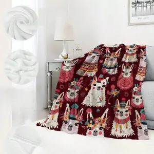 Llama Blanket Festive Cute Animal Boho Throw Blankets, Birthday Gifts For Women & Animal Lovers, Lightweight Soft Fleece Cozy For Sofa Couch Bed Room Travel Bohemian South American Decor