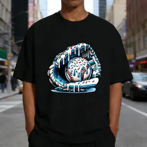 【2Pcs 100% Cotton】Baseball Drip Ice Cream Sprinkles Baseball Glove Men's T-shirt Cotton