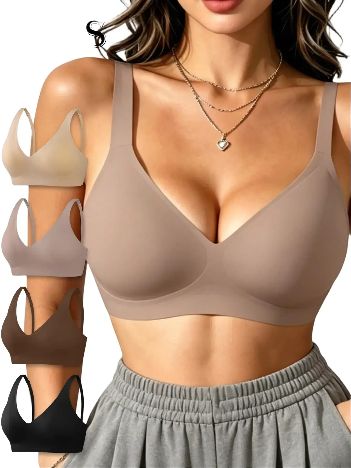 4 Pcs Women's Jelly Wireless Bras, Deep V Comfort Bralettes, Breathable T-shirt Everyday Bras lingerie tiktokshopspringglowup jelly wireless bra push internal Multiway Bras Style summerwins