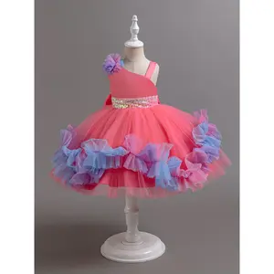 Girl's Colorful Mesh Tulle Puffy Princess Dress With Bow Knot, Banquet Party Formal Evening Attire Birthday Party Tutu
