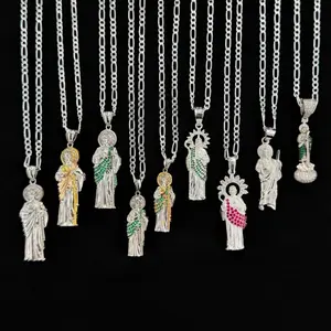 San Judas Necklace in 925 Silver with 3MM Figaro Chain 24” long - Choose Your Pendant