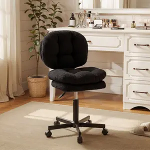 Dowinx Small Vanity Chair with Wheels, Double-Layered Thickened Cushion, High Backrest Makeup Chair, Height Adjustable for Bar Counter, Armless Swivel Ergonomic Comfortable Desk Chair for Home Office, Suitable for Girls and Children, Balck