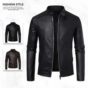 Men's Leather Jacket Slim Fit Fashion Style High Quality Fabric Brand Jacket Black ColorGift