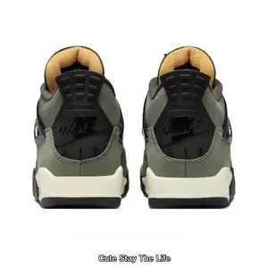 Olive Green Retro Mid-Top Sneakers with Tan Fleece Lining, Suede & Mesh Upper, and Off-White Midsole for Streetwear