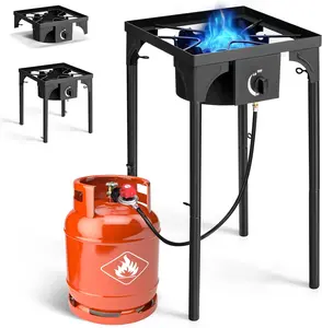 1 Burner Propane Gas Stove for Outdoor Cooking, 75,000 BTU Camping Cooker with Removable Legs, Temperature Control Knobs for Backyard Cooking, BBQ, Baking and Frying(Single Burner)