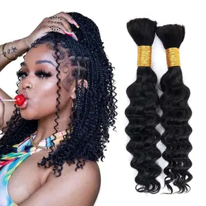 Human Braiding Hair for Boho Braids Deep Wave Bulk Human Hair for Braiding 2 Bundles 100G 100% Brazilian Wet and Wavy Curly Human Hair Braiding Hair Extensions Highlight Honey Blonde Brown 99j Burgundy No Weft Bundles virgin  hair