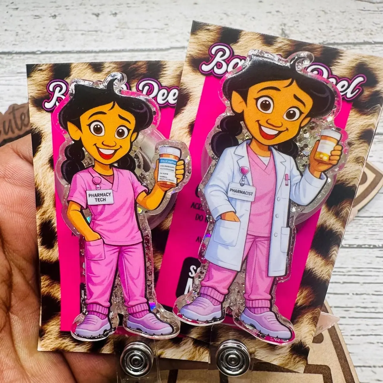 Pharmacy Pharmacist Tech Glitter Badge Reel: Funny Nurse ID Holder